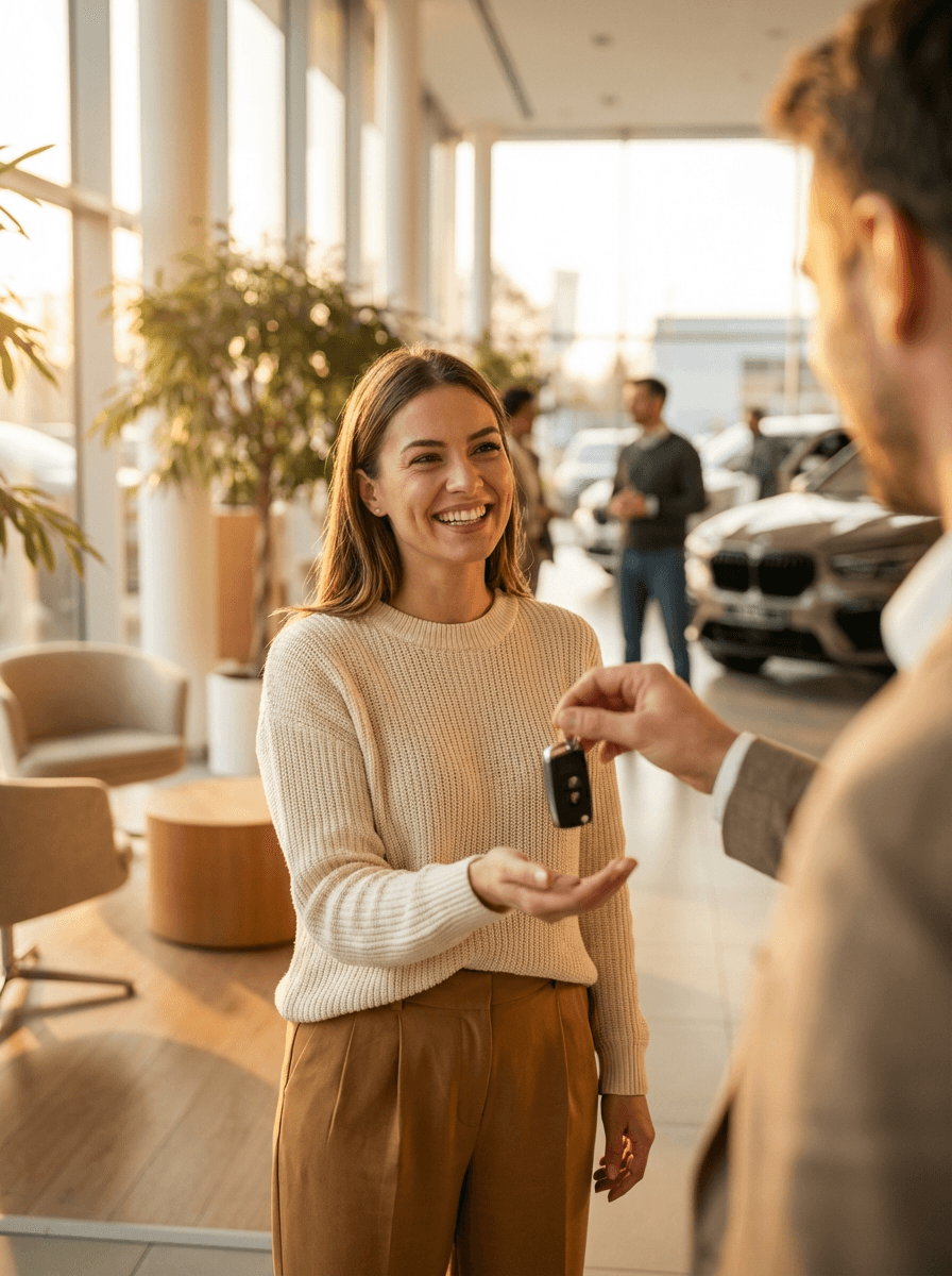 Woman receiving car keys